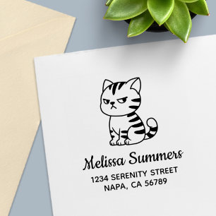 Cranky Tabby Cat Address Self-inking Stamp