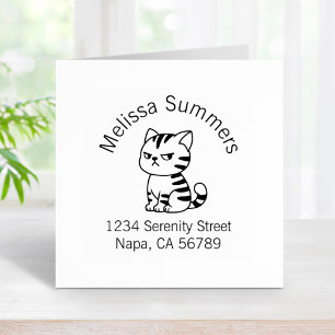 Cranky Tabby Cat Arch Address Rubber Stamp