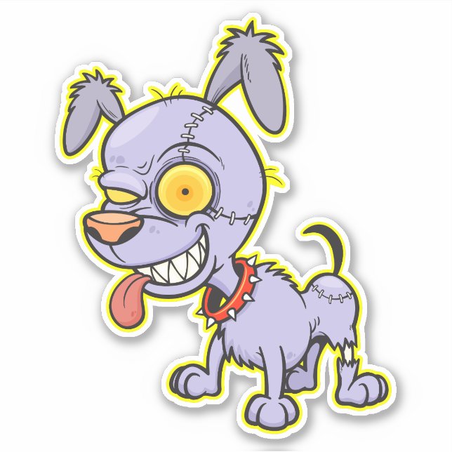Cranky Zombie Dog Illustration Art Sticker (Front)