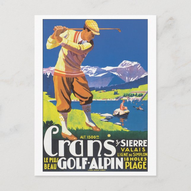 Crans Golf Alpin Travel Poster Postcard (Front)