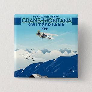 crans-montana Switzerland ski poster Button