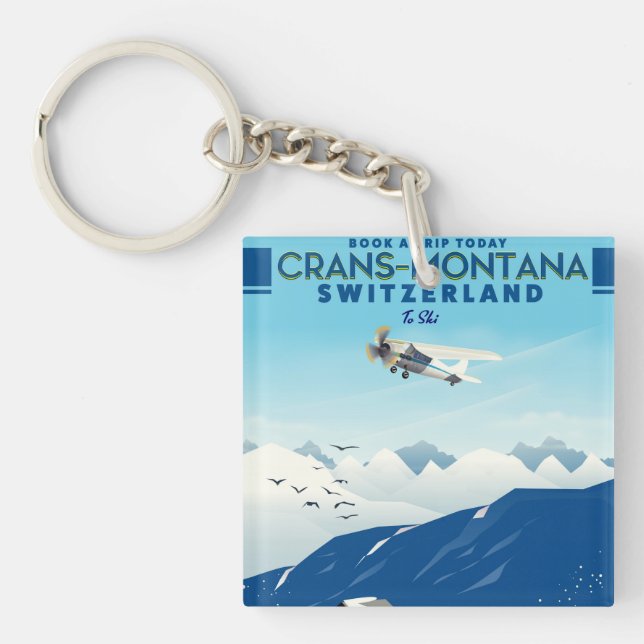 crans-montana Switzerland ski poster Keychain (Front)