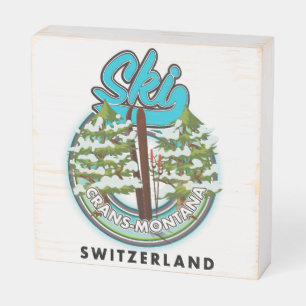 Crans-Montana Switzerland ski Wooden Box Sign