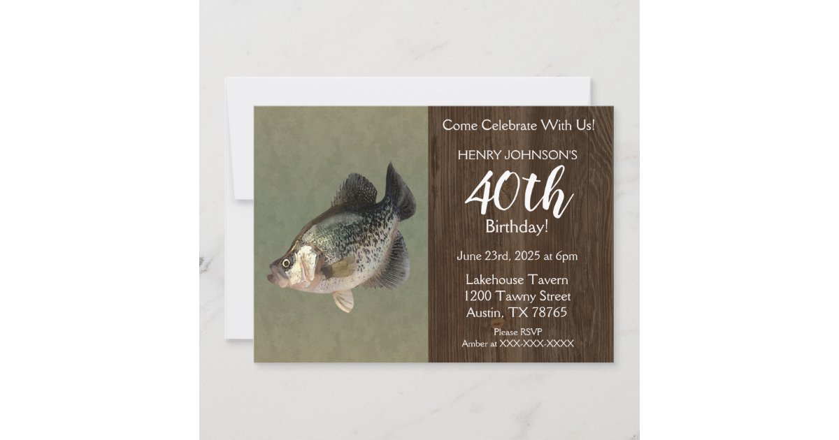 Crappie Fishing Theme 40th Birthday Party Invitation