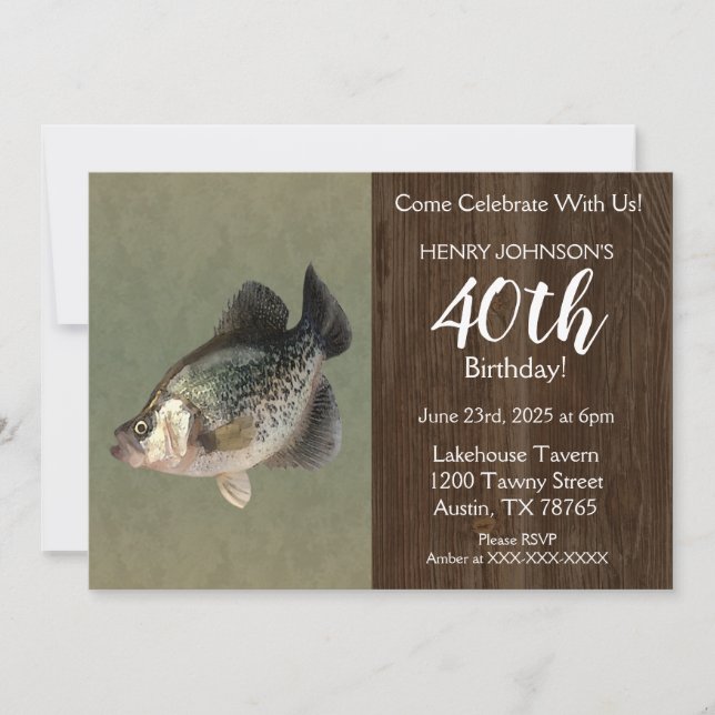 Crappie Fishing Theme 40th Birthday Party Invitation (Front)