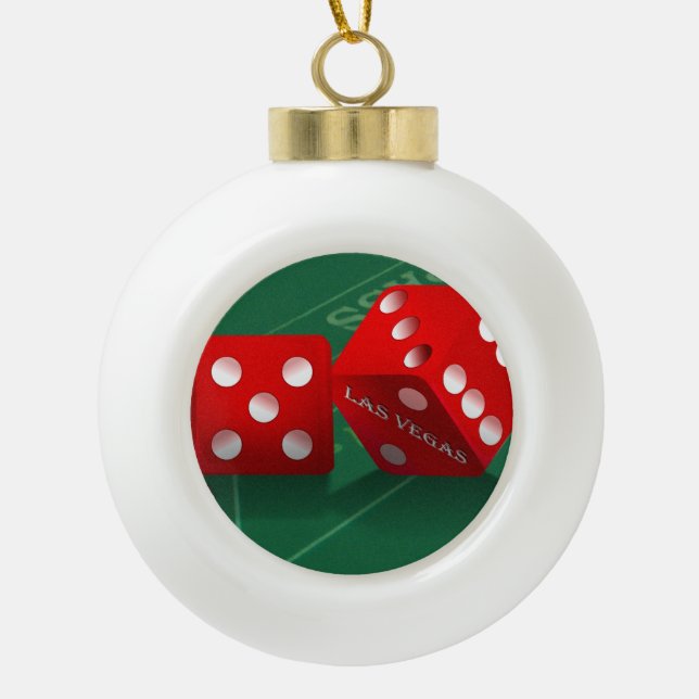 Craps Table With Las Vegas Dice Ceramic Ball Christmas Ornament (Front)