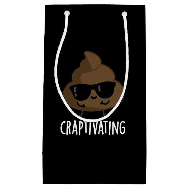 Craptivating Funny Cool Poop Pun Dark BG Small Gift Bag (Front)