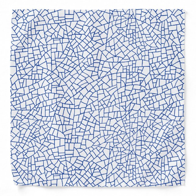 Craquelure Pattern - Navy Blue on White Bandana (Front)