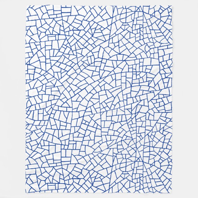 Craquelure Pattern - Navy Blue on White Fleece Blanket (Front)