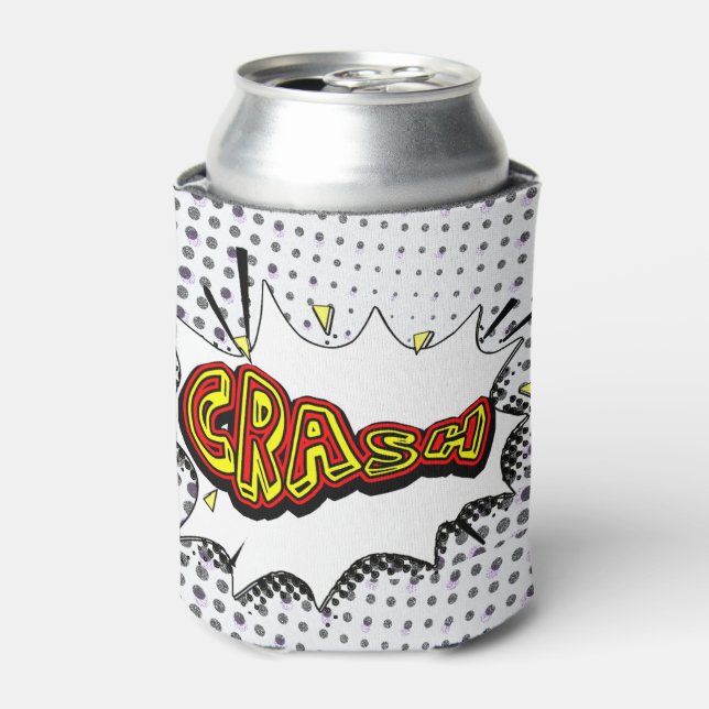 Crash Action Bubble Red and Yellow Typography Can Cooler (Can Front)
