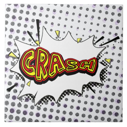 Crash Action Bubble Red and Yellow Typography Ceramic Tile