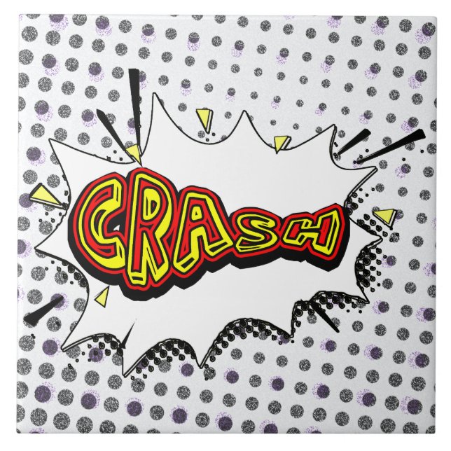 Crash Action Bubble Red and Yellow Typography Ceramic Tile (Front)