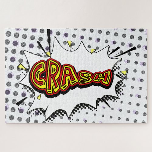 Crash Action Bubble Red and Yellow Typography Jigsaw Puzzle