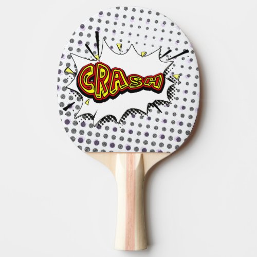 Crash Action Bubble Red and Yellow Typography Ping Pong Paddle