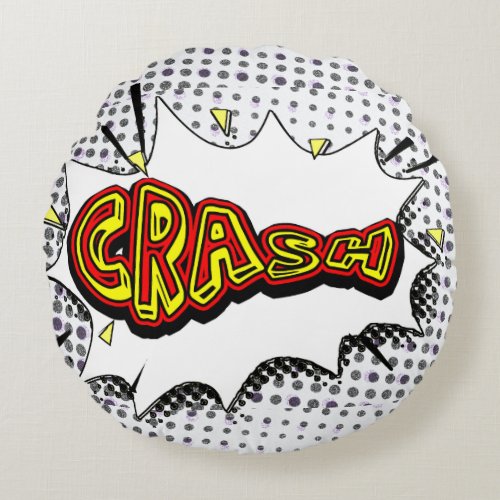 Crash Action Bubble Red and Yellow Typography Round Pillow