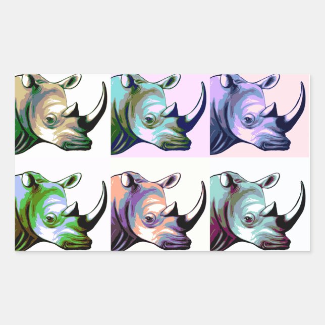 Crash of Rhinos Pop Art Rectangular Sticker (Front)