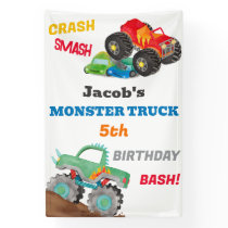 Crash Smash Monster Truck Birthday Bash Watercolor Banner