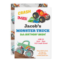 Crash Smash Monster Truck Birthday Bash Watercolor Invitation