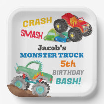 Crash Smash Monster Truck Birthday Bash Watercolor Paper Plates
