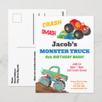 Crash Smash Monster Truck Birthday Bash Watercolor Postcard
