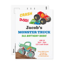 Crash Smash Monster Truck Birthday Bash Watercolor Postcard