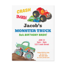 Crash Smash Monster Truck Birthday Bash Watercolor