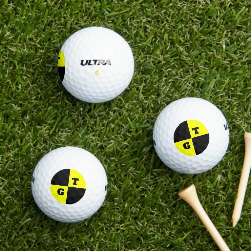 Crash test dummy black and yellow custom monogram golf balls