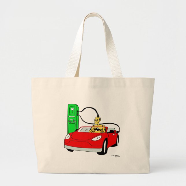 Crash Test Dummy & Car Recharging Large Tote Bag (Front)