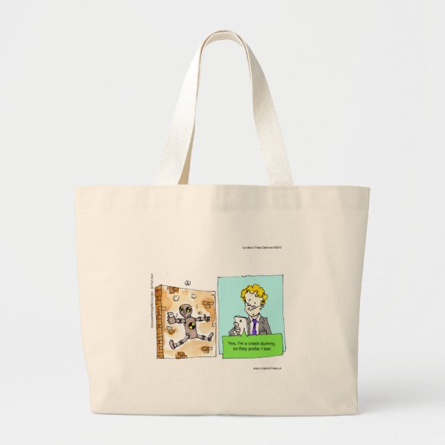 Crash Text Dummy Funny Large Tote Bag (Front)