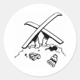 Crashed Skier Classic Round Sticker