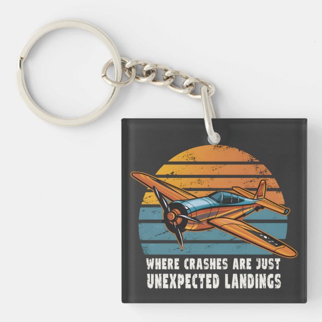 Crashes Are Unexpected Landings Funny RC Plane Keychain (Front)