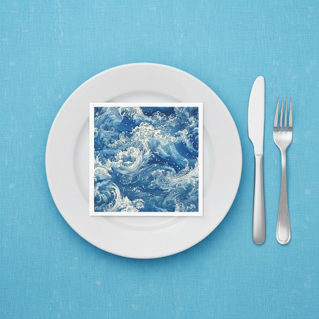 Crashing blue waves Napkins (Crashing blue waves Napkins.)