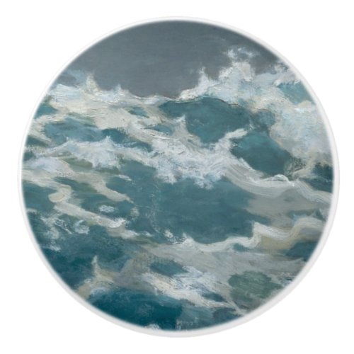 Crashing Ocean Storm Wave Aqua Museum Oil Painting Ceramic Knob