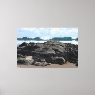 Crashing Ocean Waves Behind Rugged Coastal Rocks Canvas Print