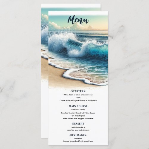 Crashing Ocean Waves Coastal Beach Wedding Menu