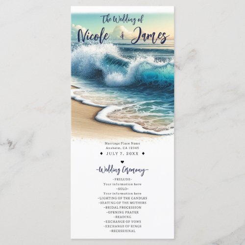 Crashing Ocean Waves Coastal Beach Wedding Program