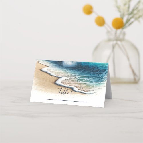 Crashing Ocean Waves Coastal Beach Wedding Seating Place Card