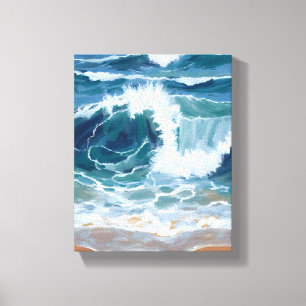 Crashing Ocean Waves Coastal Blue Watercolor Canvas Print