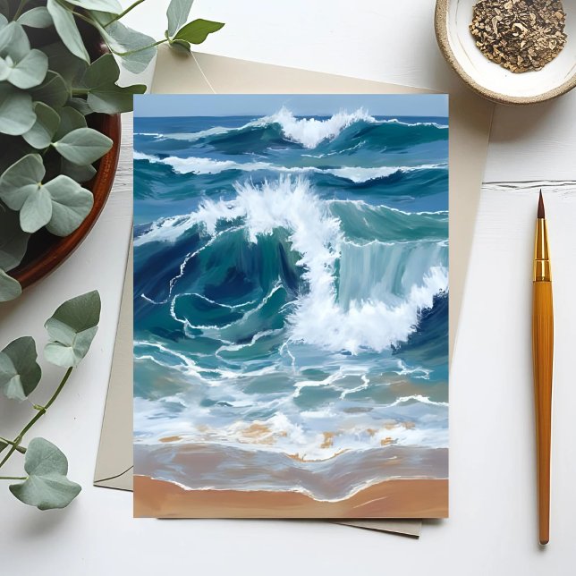Crashing Ocean Waves | Coastal Blue Watercolor Postcard (Creator Uploaded)