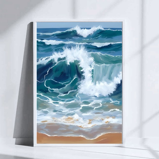 Crashing Ocean Waves | Coastal Blue Watercolor Poster (Creator Uploaded)