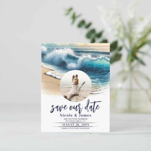 Crashing Ocean Waves Coastal Save the Date Photo Invitation