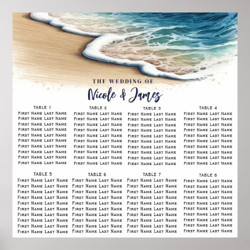 Crashing Ocean Waves Coastal Wedding Seating Chart