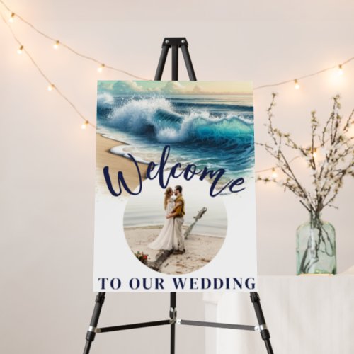 Crashing Ocean Waves Coastal Wedding Sign