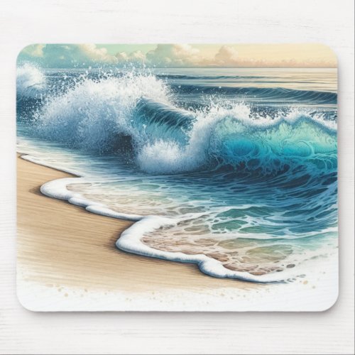 Crashing Ocean Waves Rustic Coastal Beach  Mouse Pad