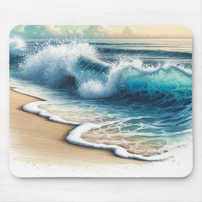 Crashing Ocean Waves Rustic Coastal Beach  Mouse Pad (Front)
