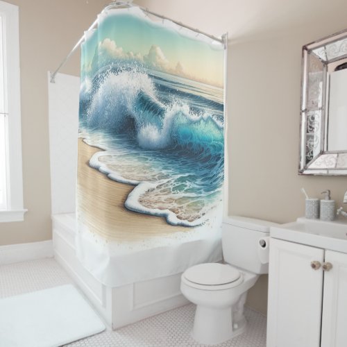 Crashing Ocean Waves Rustic Coastal Beach  Shower Curtain