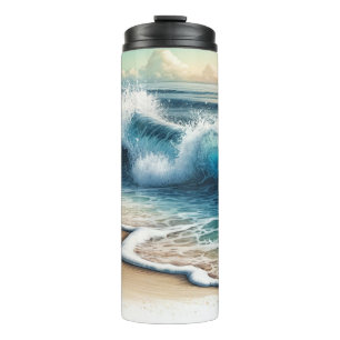 Crashing Ocean Waves Rustic Coastal Beach  Thermal Tumbler