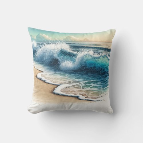 Crashing Ocean Waves Rustic Coastal Beach  Throw Pillow