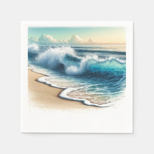 Crashing Ocean Waves Rustic Coastal Beach Wedding Napkins