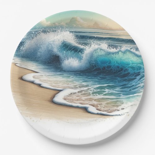 Crashing Ocean Waves Rustic Coastal Beach Wedding Paper Plates